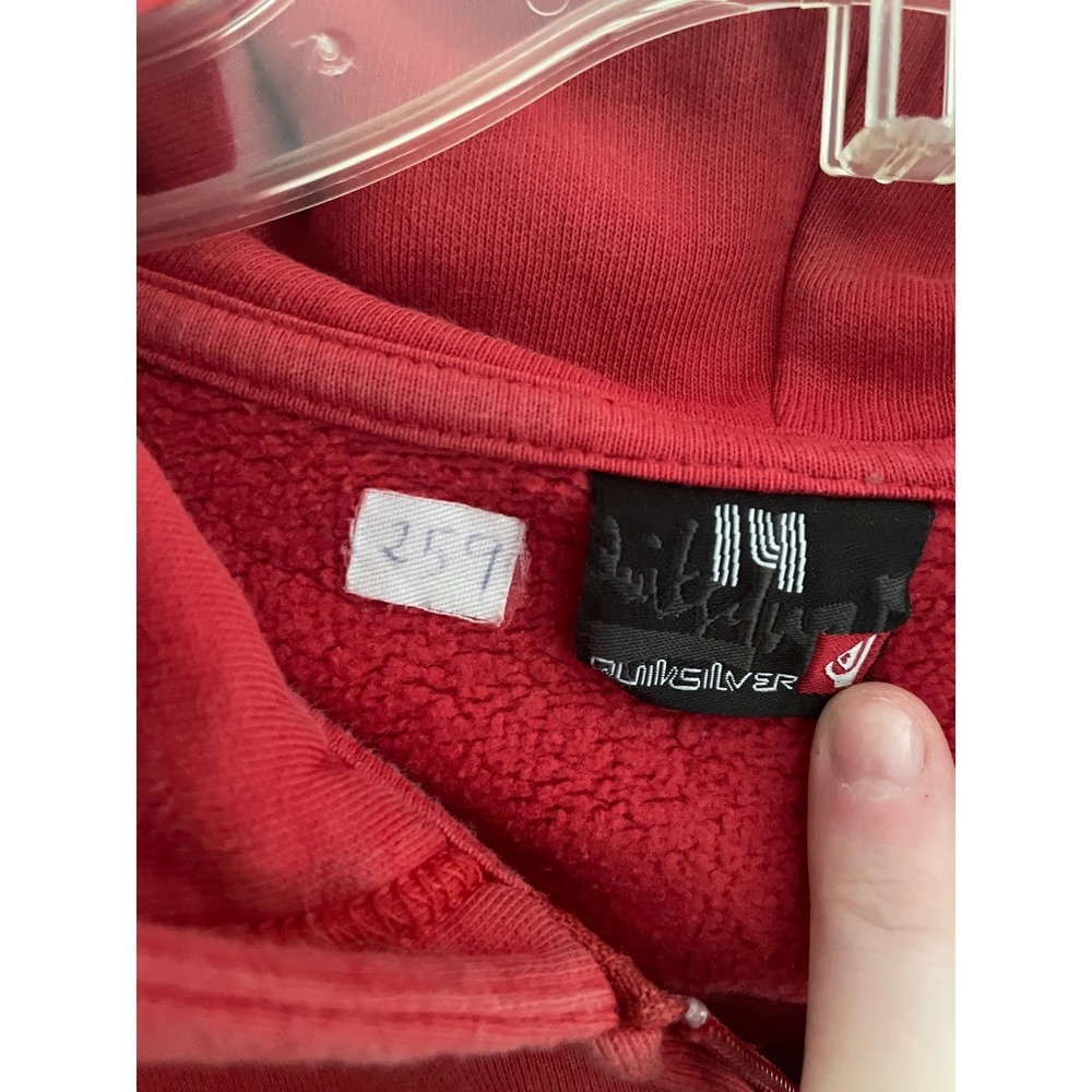 Vintage Y2k Quiksilver Mens Red Zip Up Hoodie Sweatshirt Distressed Logo Size 14 - Picture 2 of 11